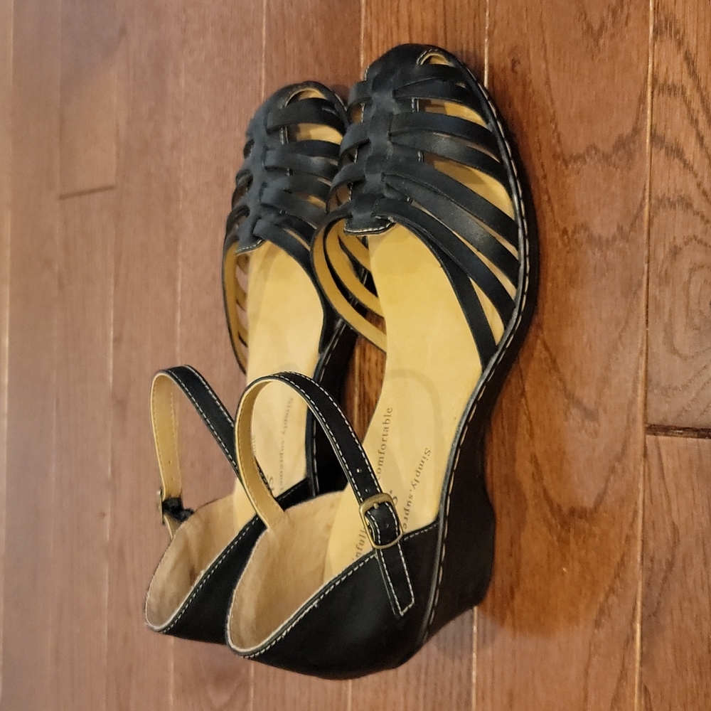Softspots Black Mary Jane shoes wedge sandals